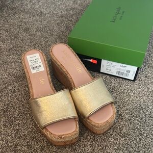 Kate Spade Gold Wedge Shoes with Cork Platform